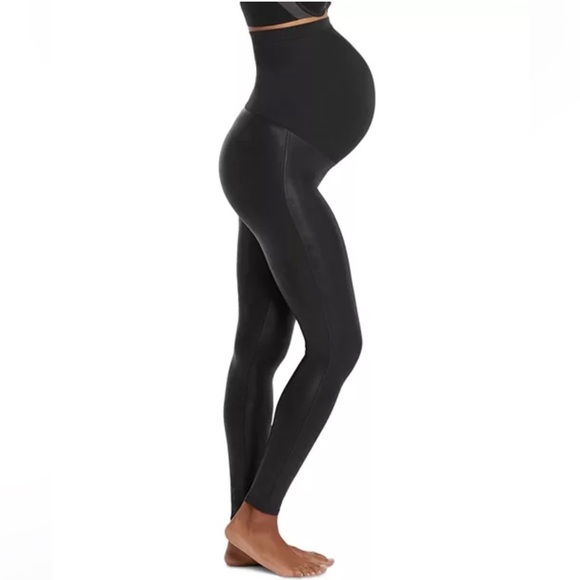 SPANX Mama Maternity Faux Leather Leggings Very Black - Picture 2 of 9